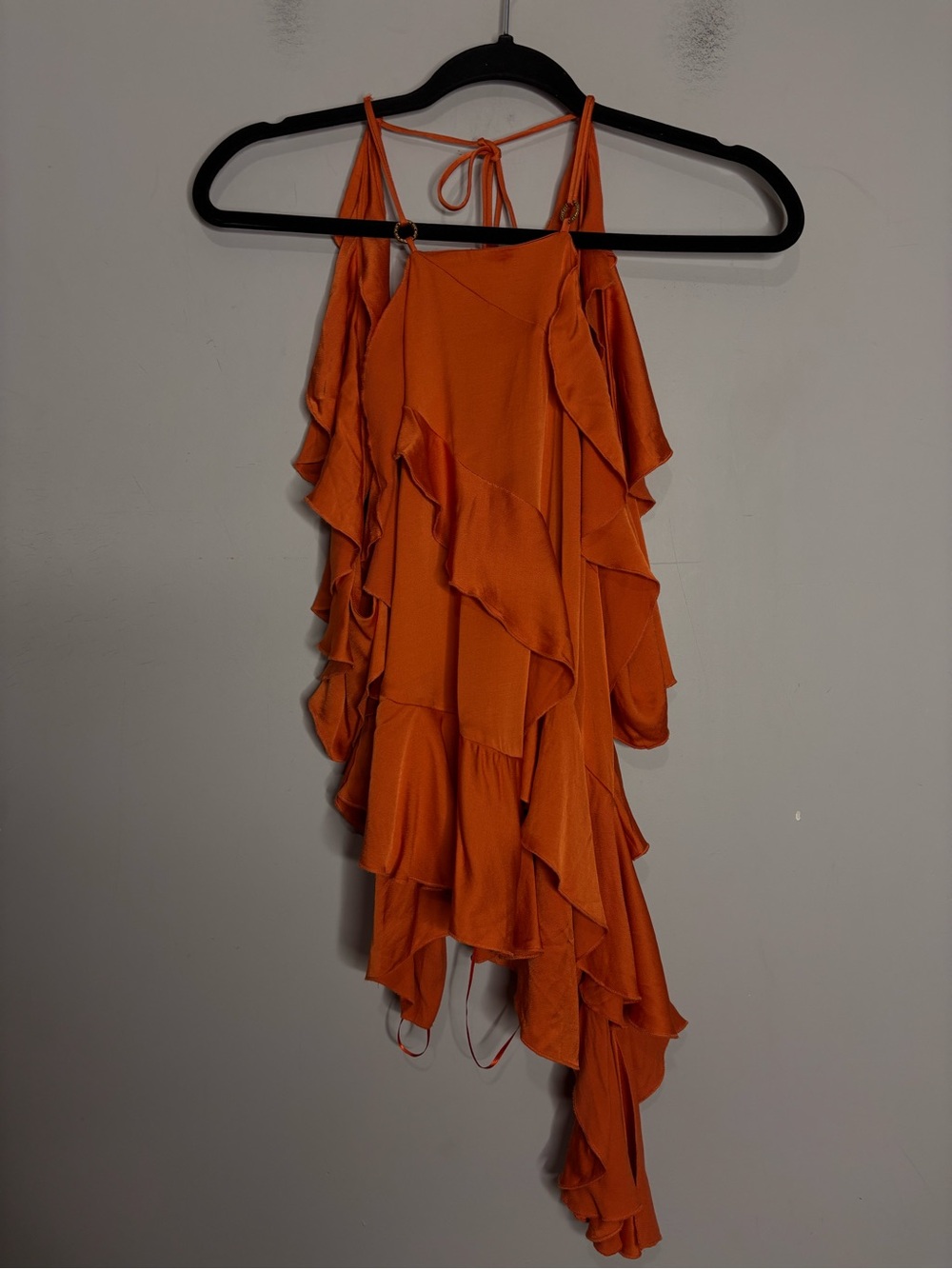 Zara Limited Edition Burnt Orange ruffle Open Back Asymmetrical Blouse, size M - Picture 6 of 15